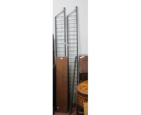 Single Ladderax Style Shelf Unit with five hardwood shelves, black metal ladder sides and twelve gilt metal strips.Metal ladd