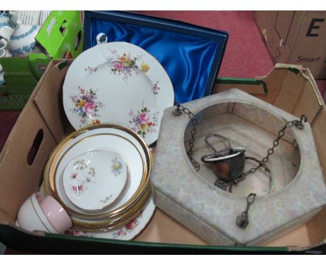 1930's Mottled Glass Hexagonal Ceiling Light Fitting Crown Derby, Aynsley Worcester and other china:- One Box