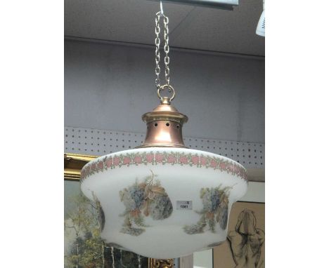 A Large Early XX Century Ceiling Lamp, decorated with grapes and vines suspended by a decorative copper gallery.