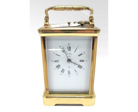 L'epee French Brass Case Carriage Clock, 9cms wide, with key, presentation inscription under base.