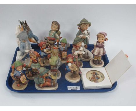 Hummel Figurines - Boy With Lambs, Chimney Sweep, Bird Figure, Plaque:- One TrayApple tree girl with chipped off branch and g
