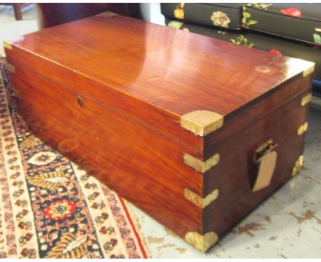 CAMPAIGN TRUNK, 19th century cedar and brass bound with rising lid, 103cm x 52cm x 41cm H.