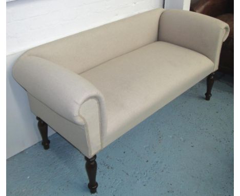 SOFA, two seater, in neutral fabric on turned supports, 137cm L. 