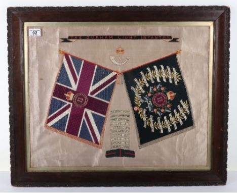 Great War Durham Light Infantry Frame: Period glass framed quality made silk embroidery, size 60 cms x 73 cms. PLEASE NOTE, N
