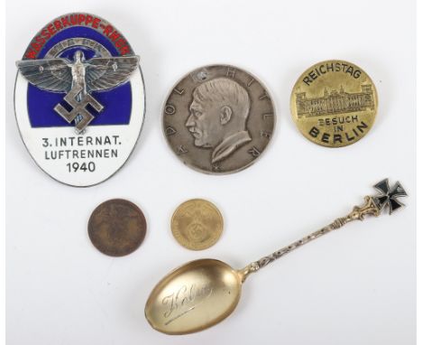 Third Reich Enamel NSFK Oval Badge, dated 1940 and with pin fitting to the reverse; Adolf Hitler coin / medallion with profil