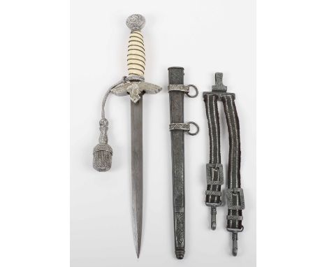 WW2 German Luftwaffe 2nd Pattern Officers Dress Dagger with Knot and Hanging Straps, dagger with white celluloid grip retaini