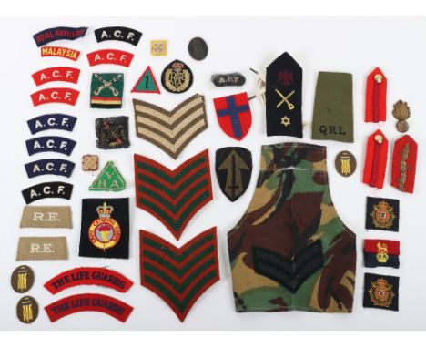 Grouping of Cloth Insignia, including pair of WW1 British slip-on shoulder titles, Army Cadet Force insignia, RAF busby badge
