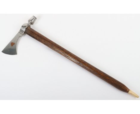 Antique Style Battle Hammer Axe, with steel axe head with copper Heart inlay, wooden haft with bone finial. Not old, Ideal fo