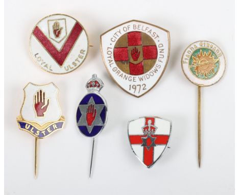 Grouping of Irish Ulster Badges, mostly being enamel lapel and stick pin badges, one chrome kings crown example. Most with th