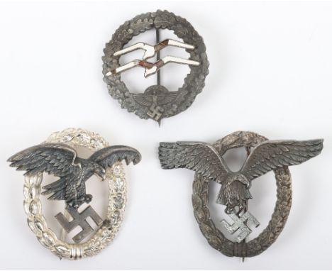 3x German Luftwaffe Awards, consisting of Pilots qualification badge, Observers qualification badge and NSFK breast badge wit