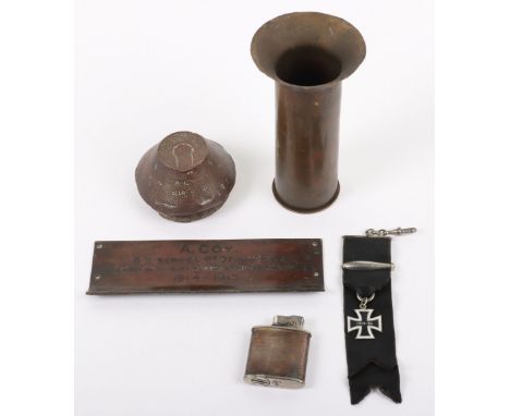 Inert 1916 Dated Shell Fuse Head, battlefield excavated example with various markings; small brass shell case with stampings 
