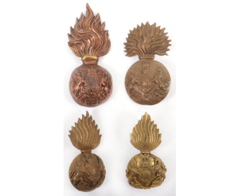 * Royal Scots Fusiliers Badges, consisting of two officers fur cap grenades, one lost its finish and the other crudely repair