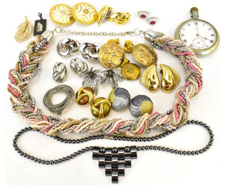 Various modern and vintage costume jewellery to include a braided coral and beaded necklace, Christian Dior gold plated earri