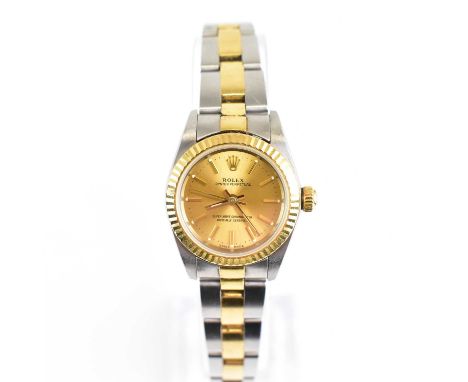 ROLEX; a ladies' steel and gold Oyster Perpetual Superlative Chronometer wristwatch, the gold dial set with baton numerals, w