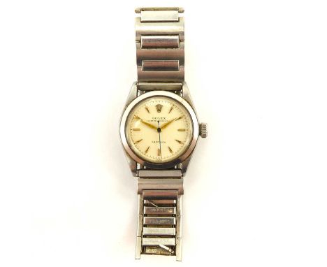 ROLEX; a gentlemen's Oyster Speedking Precision stainless steel wristwatch, the white dial set with baton numerals and Rolex 