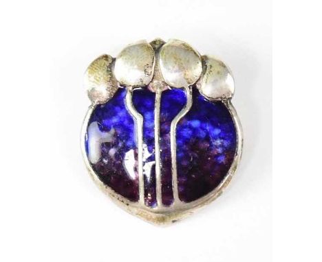 An Edwardian Arts &amp; Crafts silver and blue enamelled brooch in the Mackintosh style, hallmarked for William Holmes, lengt