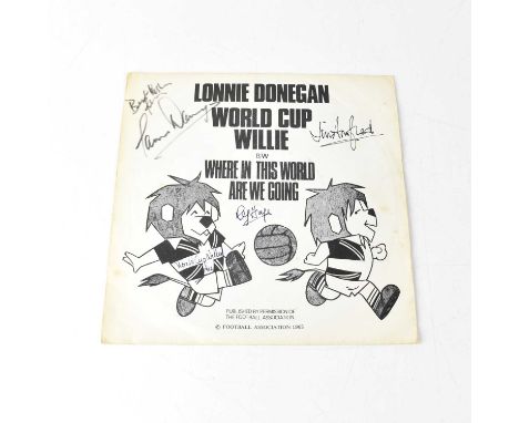 WORLD CUP 1966; 'World Cup Willie', signed to cover by Lonnie Donegan, Jim Armfield, and Reg Hoye.Condition Report: - We have