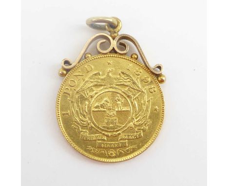 An 1898 one gold Pond, with gold bracket necklace mount, combined approx. 9.17g.
