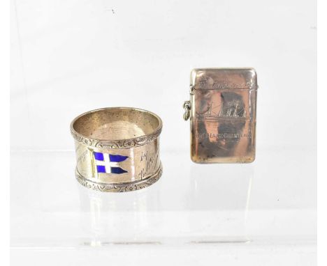 Two shipping line commemorative silver items comprising a vesta case for the Elder Dempster &amp; Co Shipping Line, RMS Lake 