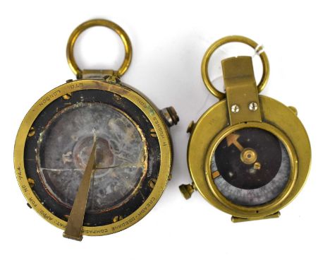 Two WWI era military compasses, comprising an 'Anglo-Swiss Association' brass compass, no.34292, stamped '1915' with military