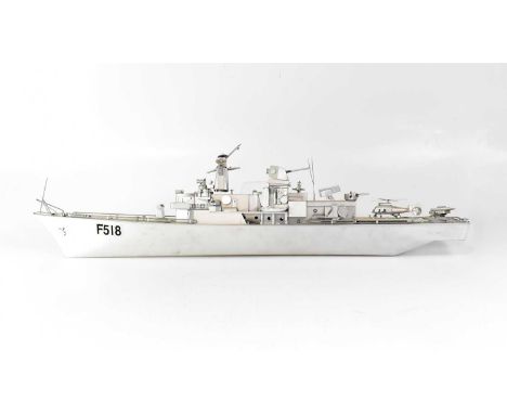 A scratch-built metal model of a modern war ship, F518, in box, height approx. 23cm. 