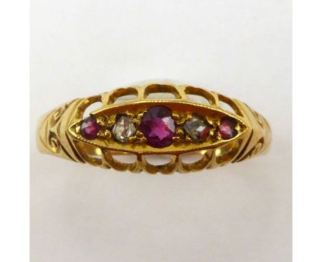 A 19th century 18ct gold diamond and ruby ring, size U, approx. 2g.