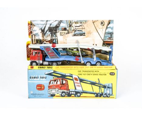 A Corgi Major Toys 1138 Ford Articulated Car Transporter, red/silver tilt cab, two-tone blue trailer, in original box with in