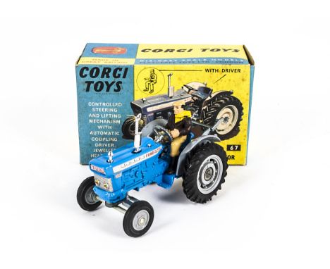 A Corgi Toys 67 Ford 5000 Super Major Tractor, blue body, grey plastic hubs, driver, in original box with inner packing piece