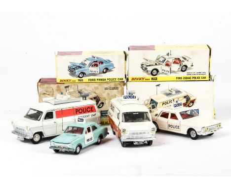 Dinky Toy Police Vehicles, 255 Ford Zodiac Police Car, 270 Ford Panda Police Car, 287 Police Accident Unit (2), differing ver