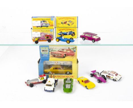Matchbox King Size K-21 Mercury Cougar, Matchbox Superfast 22 Freeman Commuter, 34 F1 Racing Car, 1-75 Series 33 Lamborghini 