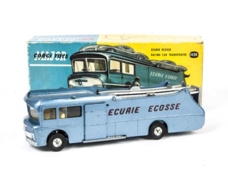 A Corgi Major Toys 1126 Ecurie Ecosse Racing Car Transporter, metallic light blue body with logo in red lettering, in origina