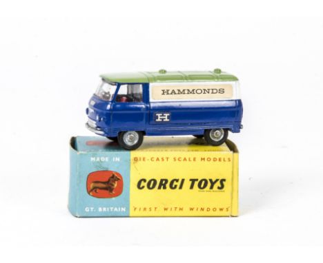 A Corgi Toys 462 'Hammonds' Promotional Commer Van, blue/white body, green roof, detailed cast hubs, in original non-picture 