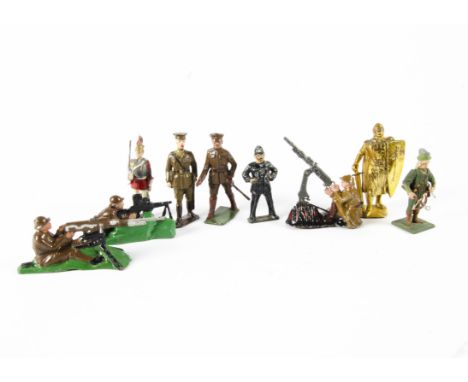 A selection of lead figures larger than 54mm by various makers, including lifeboatmen by Britains (2) and Hilco, British offi