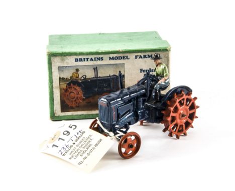 Britains boxed 127F spudded wheel Fordson Major Tractor, VG, minor wear only, in VG, slightly dirty box, missing pin from tow