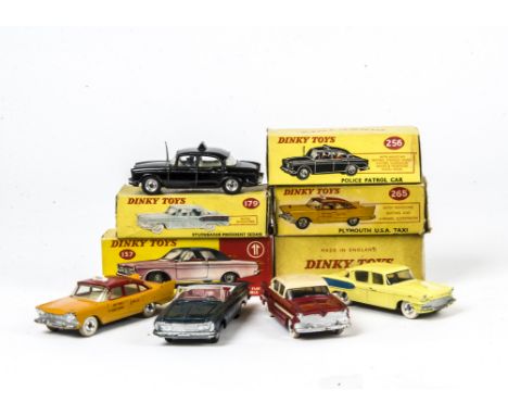 Dinky Toy Cars, 137 Plymouth Fury Convertible, 179 Studebaker President Sedan, 174 Hudson Hornet, 265 Plymouth USA Taxi, 256 