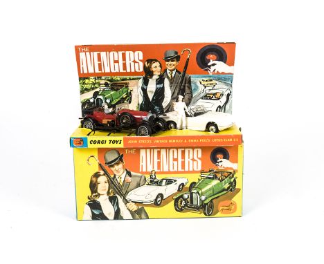 A Corgi Toys Gift Set 40 The Avengers, comprising John Steed's Bentley, red body, wire wheels, Emma Peel's Lotus Elan, white 