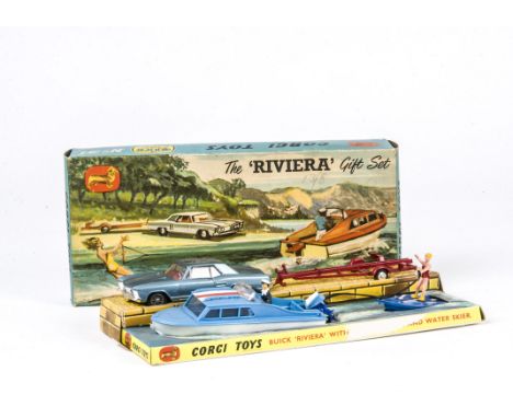 A Corgi Toys Gift Set 31 The Riviera, comprising Buick Riviera, Dolphin 20 Cabin Cruiser, Brooklands Trailer, Water Skier, Ca