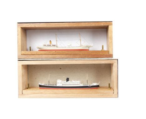 Carat 1:1250 scale Waterline Models, 066 Cable Layer 'Neptun' and 022 passenger/ cargo ship 'Circassia', both in wooden frame