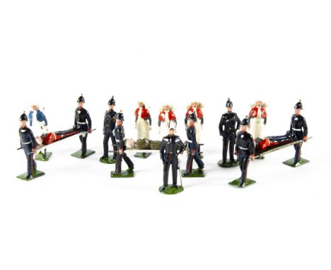 Britains just pre WW2 figures from set 137 Army Medical Service,  some 2nd grade, some in unusual paint schemes, nurses (5 in