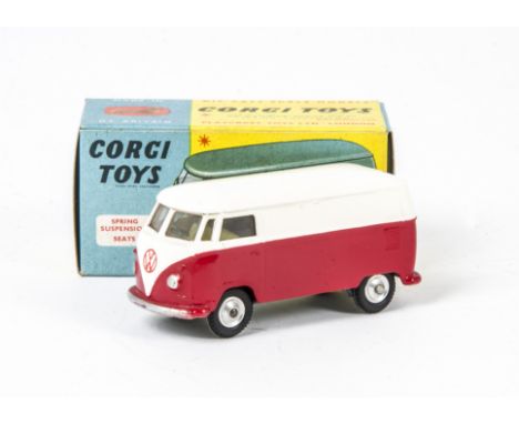 A Corgi Toys 433 Volkswagen Delivery Van, red/white body, yellow interior, spun hubs, in original box with club leaflet, VG-E