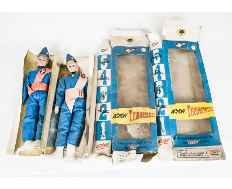 1960s Fairylite Plastic Thunderbirds Action Figures, Alan and Gordon, both with hat, boots, uniform, sash with badge and cani