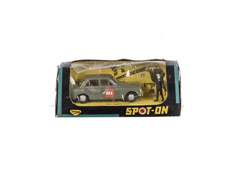 A Tri-ang Spot-On 405 Vauxhall Cresta BEA Crew Car, grey-green body, red/white 'BEA' logo, red interior, Pilot figure, in ori
