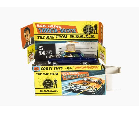 A Corgi Toys 497 The Man From Uncle Thrush-Buster, dark metallic blue body, plastic spotlights, in original box with display 