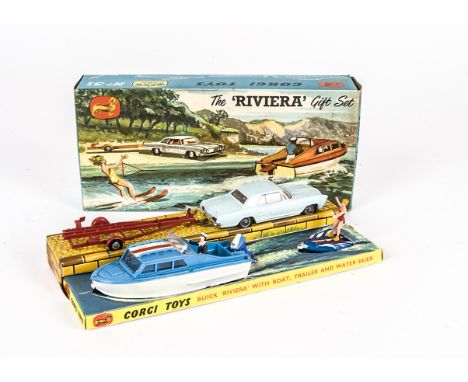 A Corgi Toys Gift Set 31 The Riviera, comprising Buick Riviera, Dolphin 20 Cabin Cruiser, Brooklands Trailer, Water Skier, Ca