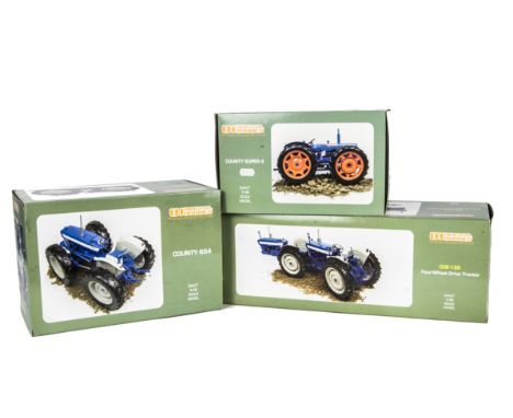 Universal Hobbies 1:16 Tractors, County 654, County Super 4, DOE-130 Four-Wheel Drive Tractor, in original boxes, E, boxes VG