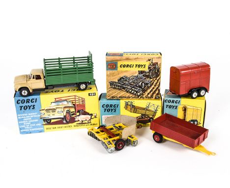 Corgi Farm Toys, 484 Dodge Kew Fargo Livestock Transporter, 62 Farm Tipper Trailer, 102 Rice's Pony Trailer, 71 Wheel Control