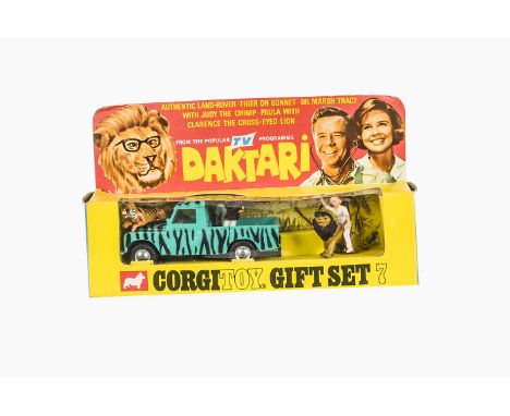 A Corgi Toys Gift Set 7 Daktari Set, comprising 438 Land Rover, spun hubs, five figures, Paula, Dr Marsh Tracy with chimp Jud