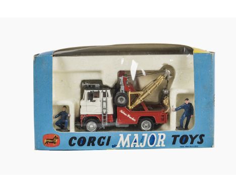 A Corgi Major Toys 1142 Holmes Wrecker Recovery Vehicle, red, white and black body, gold twin booms, ladder on tilt cab, two 