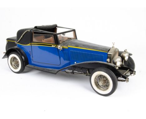 A Pocher 1:8 scale Rolls Royce Phantom, in black and blue with yellow stripes, VG, dusty,  