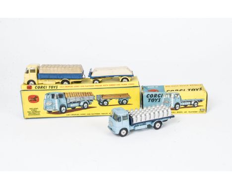 Corgi Toys Gift Set 11 E.R.F Dropside Lorry &amp; Platform Trailer, with cement and plank loads, yellow cab and chassis, meta